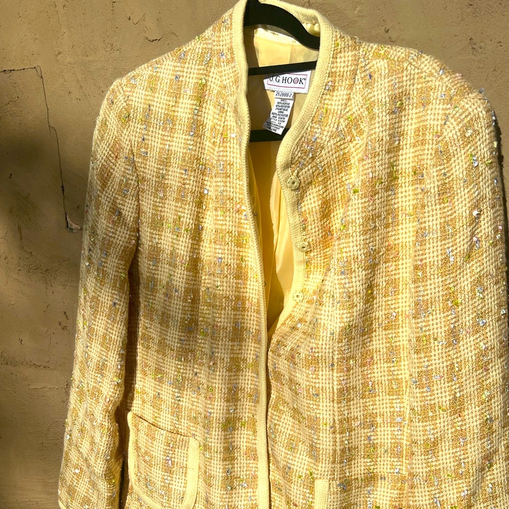 Women's Yellow Multi Color Lined Vintage Blazer by J. G. Hook Size 14 Exc Cond